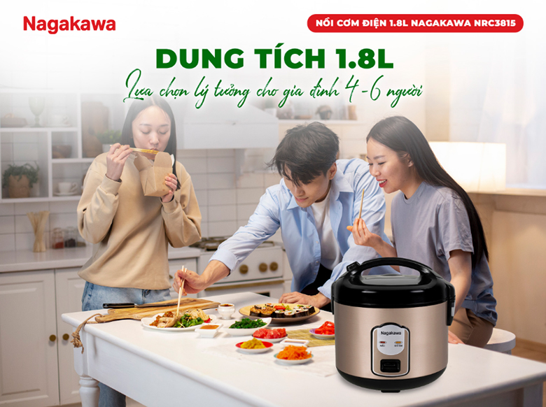 Nồi cơm điện Nagakawa 1.8L NRC3815 - Dung tích 1.8 lít