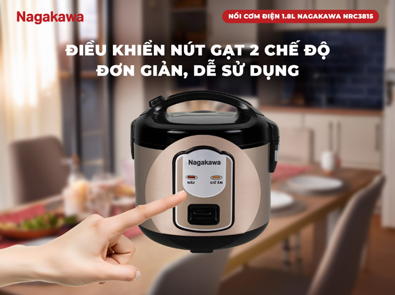 Nồi cơm điện Nagakawa 1.8L NRC3815 - Điều khiển nút gạt dễ sử dụng