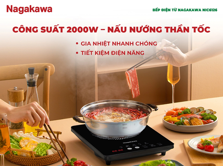Bếp điện từ Nagakawa NIC6126 - Công suất mạnh mẽ, nấu nướng nhanh chóng