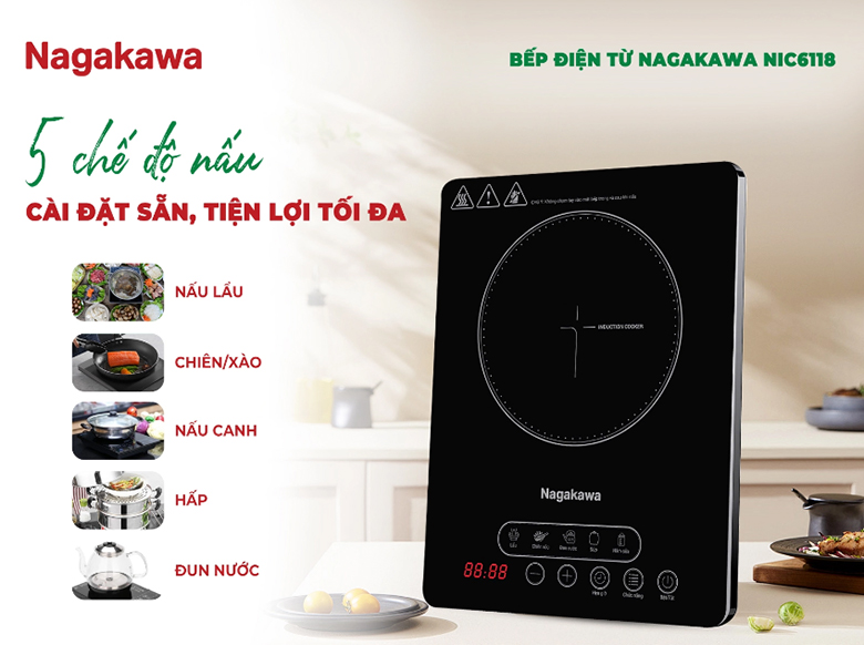 Bếp điện từ Nagakawa NIC6118 - 5 chế độ nấu linh hoạt