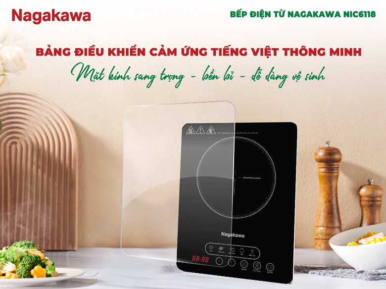 Bếp điện từ Nagakawa NIC6118 - Bảng điều khiển cảm ứng, dễ dàng sử dụng