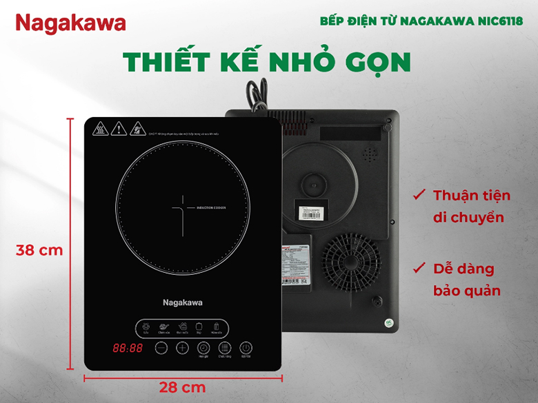Bếp điện từ Nagakawa NIC6118 - Thiết kế nhỏ gọn, tiết kiệm không gian