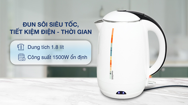 Ấm siêu tốc Hawonkoo KEH-180-W - Dung tích lớn, công suất mạnh mẽ