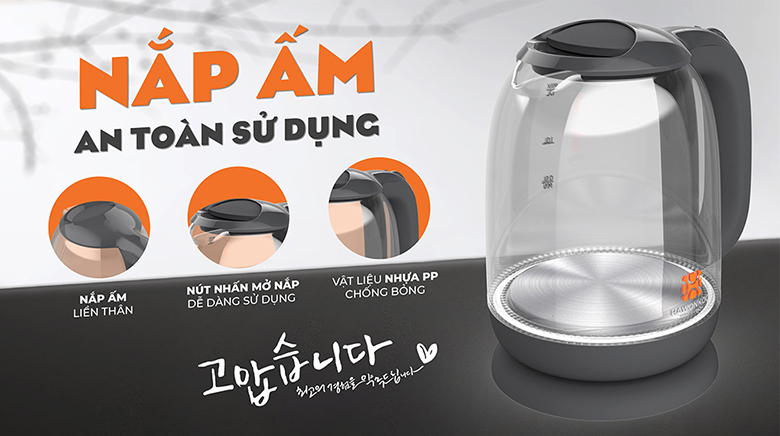 Ấm siêu tốc Hawonkoo KEH-170-GR - Nắp bình thiết kế nút đóng/mở tiện lợi