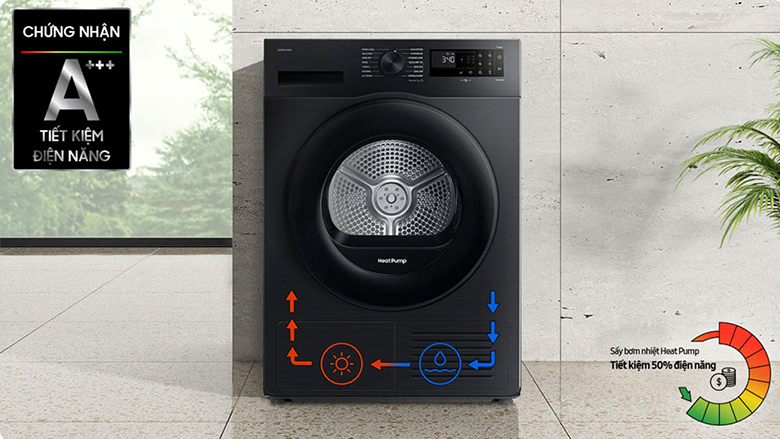 Máy sấy bơm nhiệt Samsung DV90CGC2A0ABSV - Công nghệ sấy bơm nhiệt Heatpump tiết kiệm đến 50% điện năng