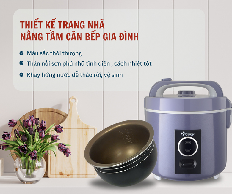 Nồi cơm điện Sowun 1.8L SW691P - Thiết kế hiện đại, phù hợp với mọi gian bếp