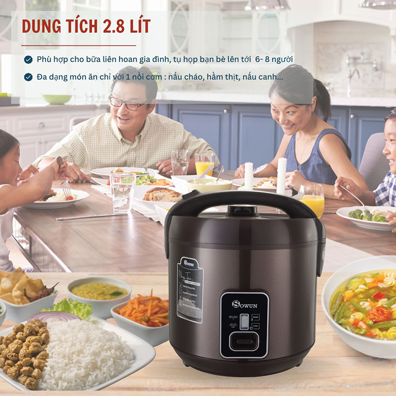Nồi cơm điện Sowun 2.8L SW695 - Dung tích 2.8 lít phù hợp cho gia đình 6-10 người