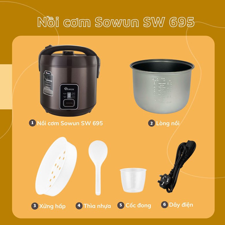 Nồi cơm điện Sowun 2.8L SW695 - Dễ dàng tháo lắp và vệ sinh