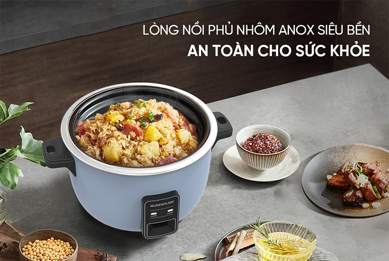 Nồi cơm điện Sunhouse SHD8156 - Lòng nồi phủ nhôm Anod, an toàn cho sức khỏe