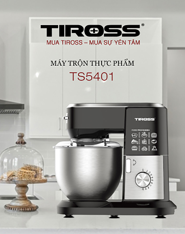 Máy nhồi bột đánh trứng Tiross TS5401 - Thiết kế hiện đại, dễ sử dụng