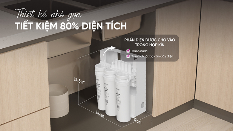 Máy lọc nước để gầm không tủ MUTOSI MP-U68N 3 lõi - Thiết kế nhỏ gọn, tiết kiệm không gian