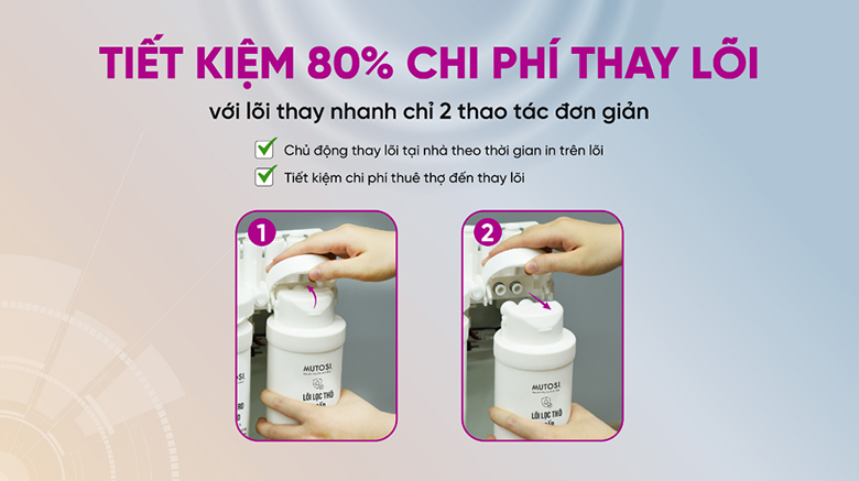 Máy lọc nước để gầm không tủ MUTOSI MP-U68N 3 lõi - Thực hiện 2 thao tác đơn giản