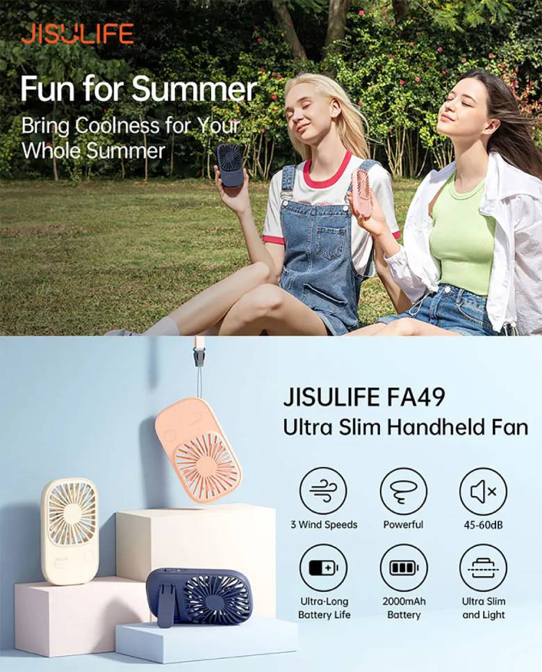  Quạt cầm tay Jisulife FA49-J2255 2000mAh Hồng