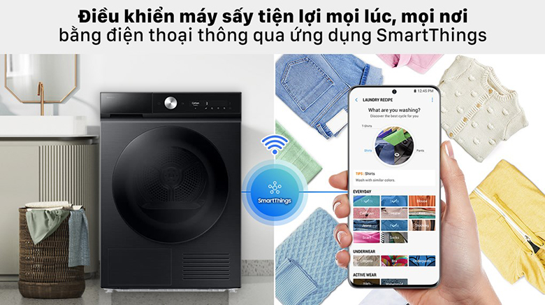 Điều khiển máy sấy Samsung DV10BB9440GBSV tiện lợi qua ứng dụng SmartThings