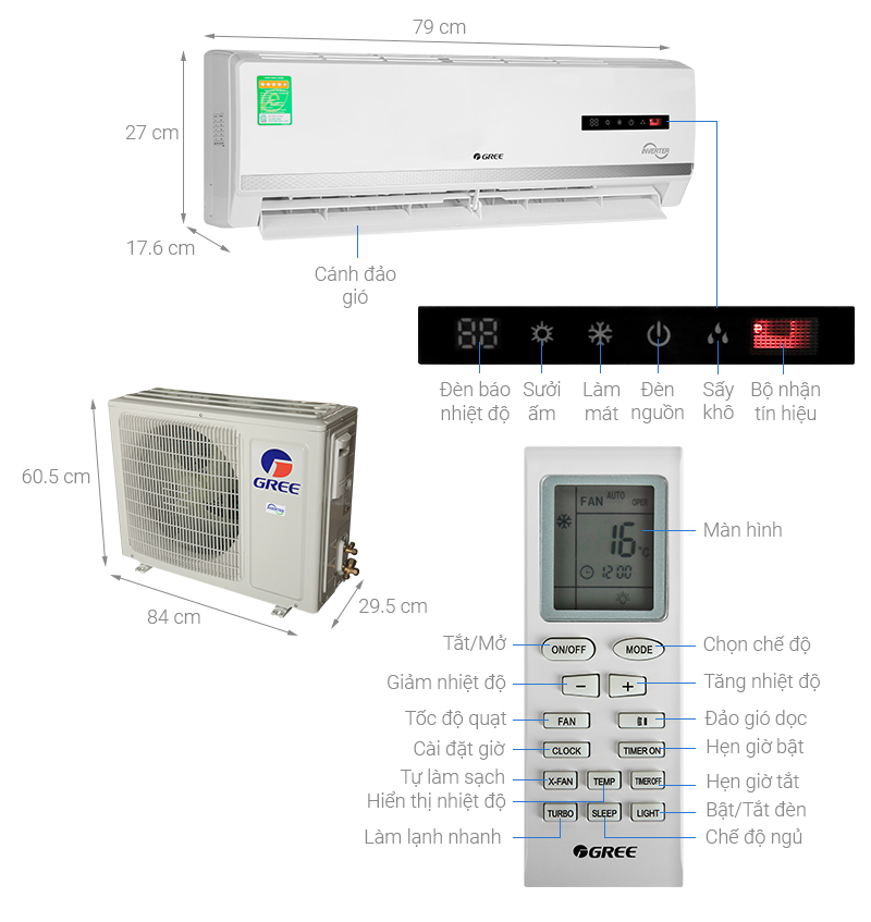 Thiết kế - Điều hòa Gree 2 chiều Inverter 12000 BTU GWH12WA-K3D9B7I