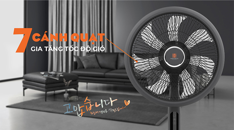 Quạt cây Hawonkoo DC FDH-012-SPEED24-GR - Thiết kế 7 cánh lưỡi chéo tạo gió đa chiều