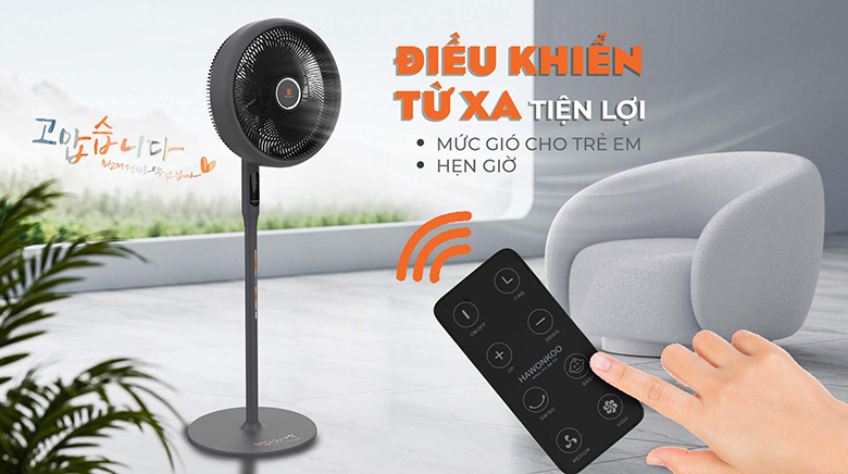 Quạt cây Hawonkoo DC FDH-012-SPEED24-GR - Đi kèm điều khiển từ xa tiện lợi