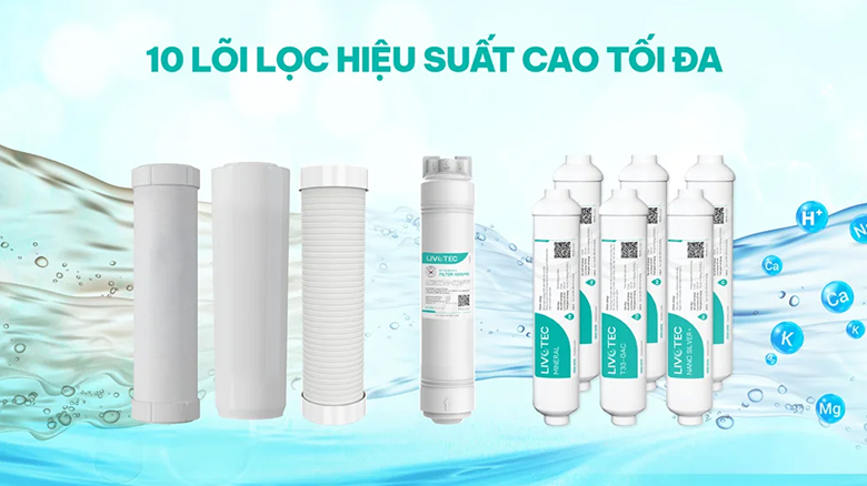 Máy lọc nước nóng lạnh Karofi Livotec 630 - Hệ thống 10 lõi lọc hiệu suất cao