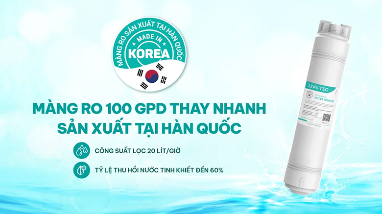 Máy lọc nước Karofi Livotec 630 10 lõi - Tỷ lệ thu hồi nước lên đến 60%, tiết kiệm nước hiệu quả