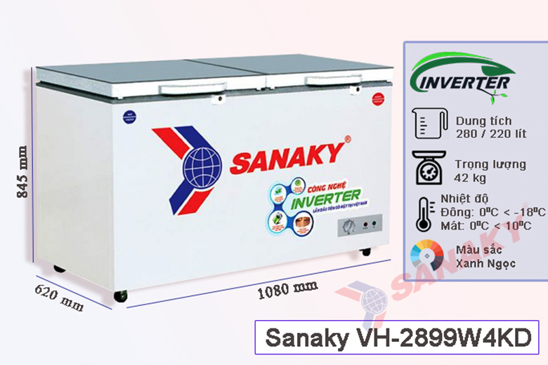 kích thước - Tủ đông Sanaky 220 lít VH2899W4KD