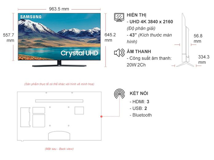 Thiết kế sang trọng - Smart Tivi Samsung 4K 43 inch UA43TU8500KXXV