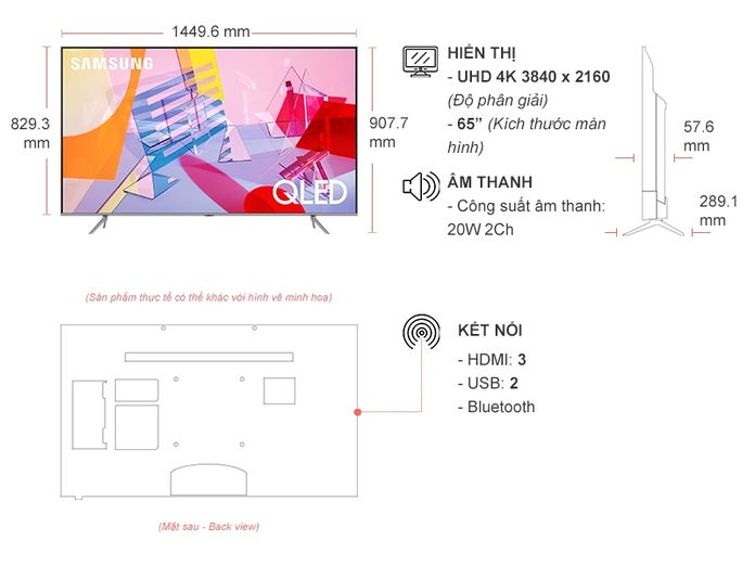 Thiết kế tinh tế - Smart Tivi QLED Samsung 4K 65 inch QA65Q65TAKXXV