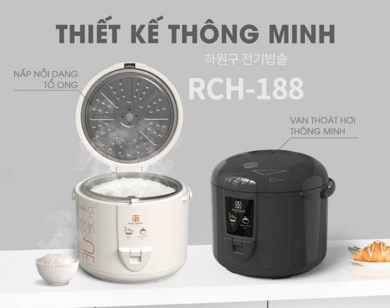 Nồi cơm điện Hawonkoo 1.8 lít RCH-188-WH - thiết kế thông minh