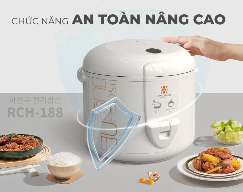 Nồi cơm điện Hawonkoo 1.8 lít RCH-188-WH - Tính năng an toàn thông minh