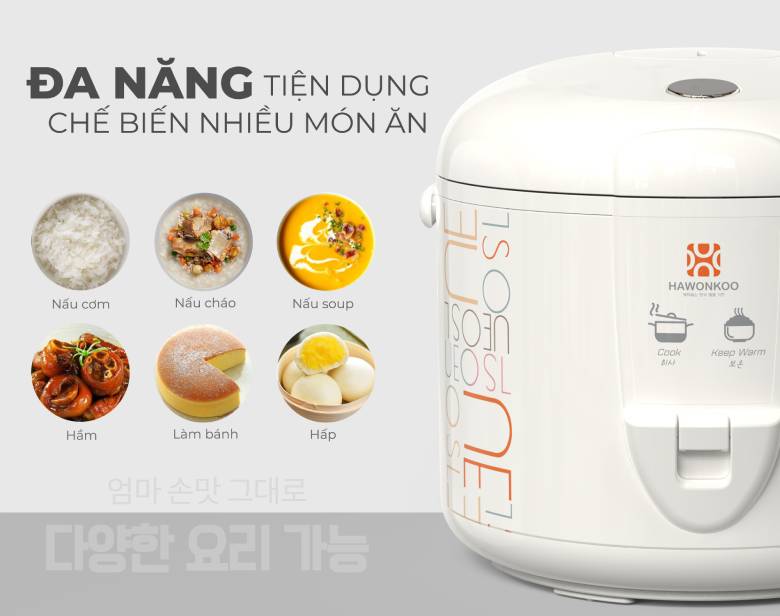 Nồi cơm điện Hawonkoo 1.8 lít RCH-188-WH - Đa chức năng nấu nướng tiện lợi
