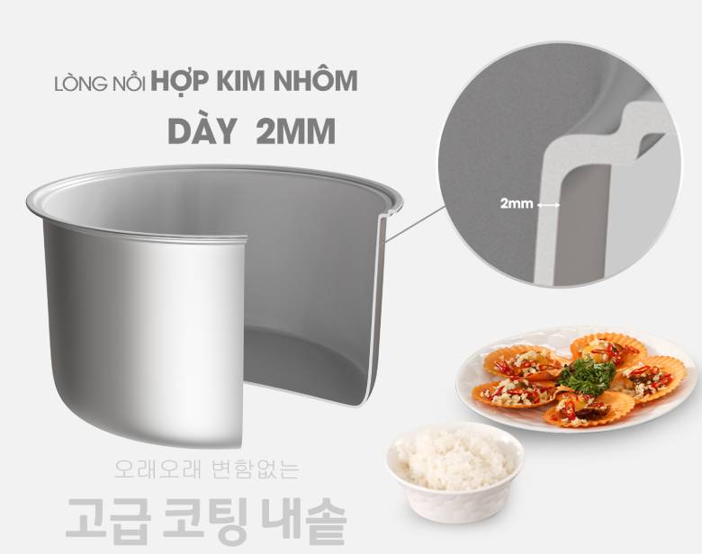 Nồi cơm điện Hawonkoo 1.8 lít RCH-188-WH - Lòng nồi dày 2mm