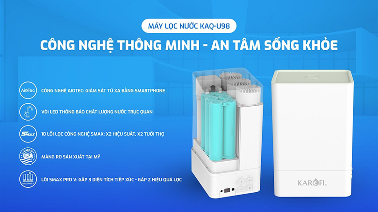 kích thước Máy lọc nước RO Karofi KAQ-U98 10 lõi lọc