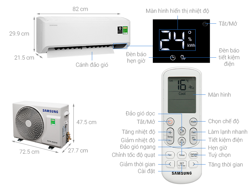 Thiết kế tinh tế - Điều hòa Samsung 1 chiều Inverter 9000BTU AR10TYHYCWKNSV