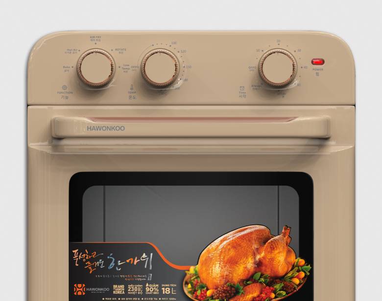 Nồi chiên không dầu Hawonkoo AFH-180-CF 18 lít - bảng điều khiển cơ học với 3 núm vặn