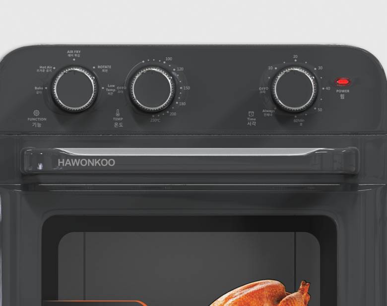  Nồi chiên không dầu Hawonkoo AFH-180-GR 18 lít -  bảng điều khiển cơ học với 3 núm vặn trực quan