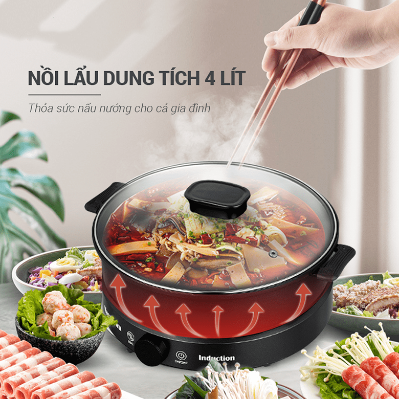 Bếp điện từ đa năng Nagakawa NAG0716 kèm nồi lẩu và vỉ nướng