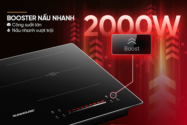 Bếp từ đôi Sunhouse SHB81232-MT làm nóng nhanh