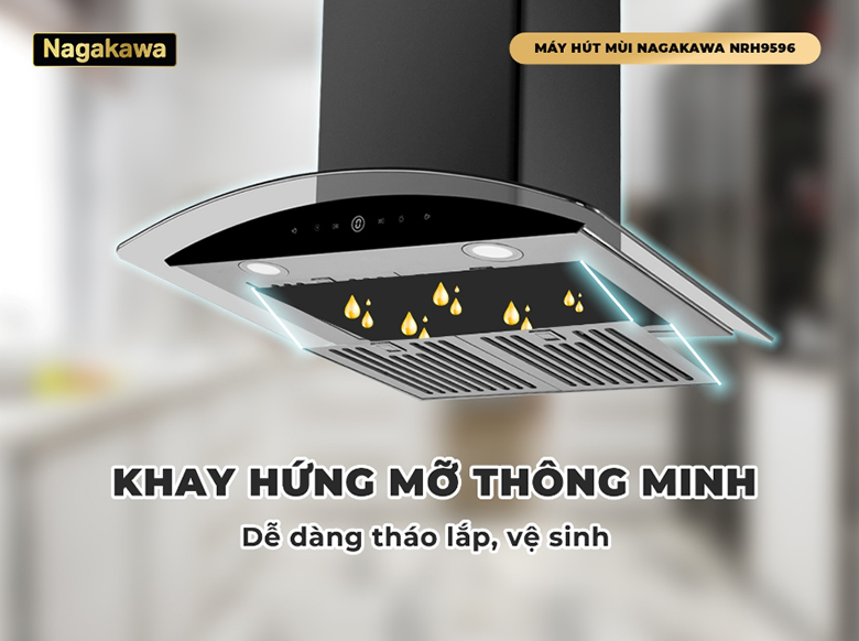 Máy hút mùi kính cong Nagakawa NRH9596 - Khay hứng mỡ thông minh