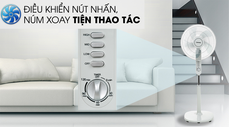 Quạt đứng Toshiba 5 cánh F-LSA10(H)VN 50W - Bảng điều khiển nút nhấn dễ sử dụng