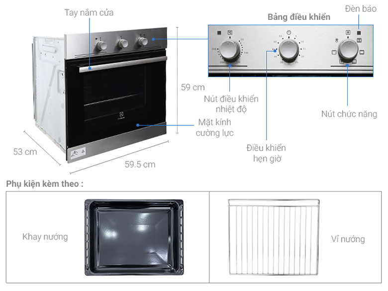 Kích thước - Lò nướng âm Electrolux EOB2100COX