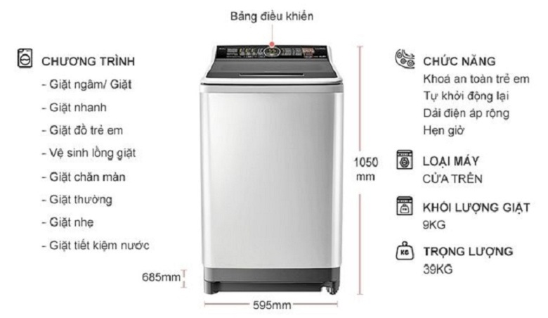 ảnh kích thước - Máy giặt Panasonic 9KG NA-F90V5LRV lồng đứng