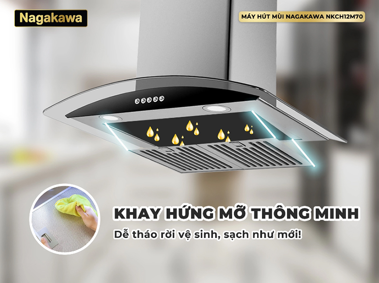 Máy hút mùi kính cong Nagakawa NKCH12M70 - Trang bị khay hứng mỡ tiện lợi