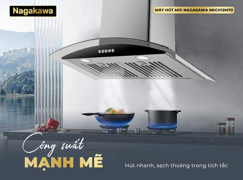Máy hút mùi kính cong Nagakawa NKCH12M70 - Công suất mạnh mẽ, hút mùi nhanh chóng