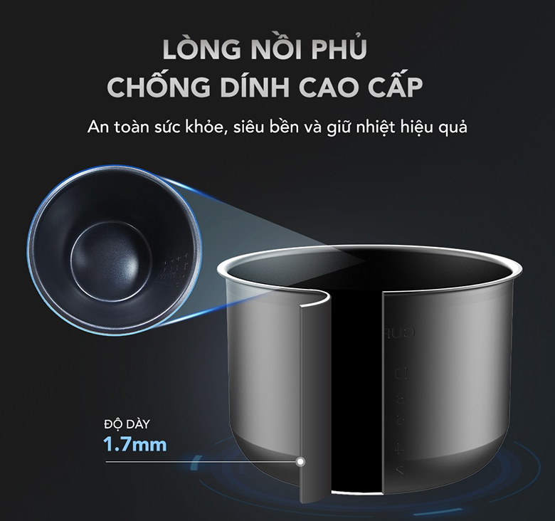 Nồi áp suất điện Funiki 6 lít HPC6856 - Lòng nồi dày dặn phủ chống dính cao cấp