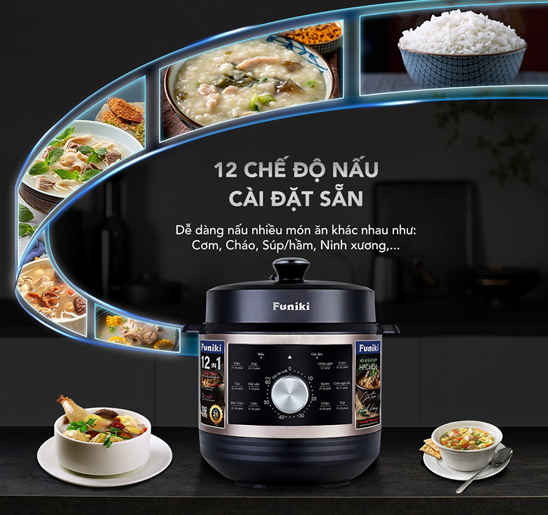 Nồi áp suất điện Funiki 6 lít HPC6856 - 12 chế độ nấu cài sẵn tiện lợi