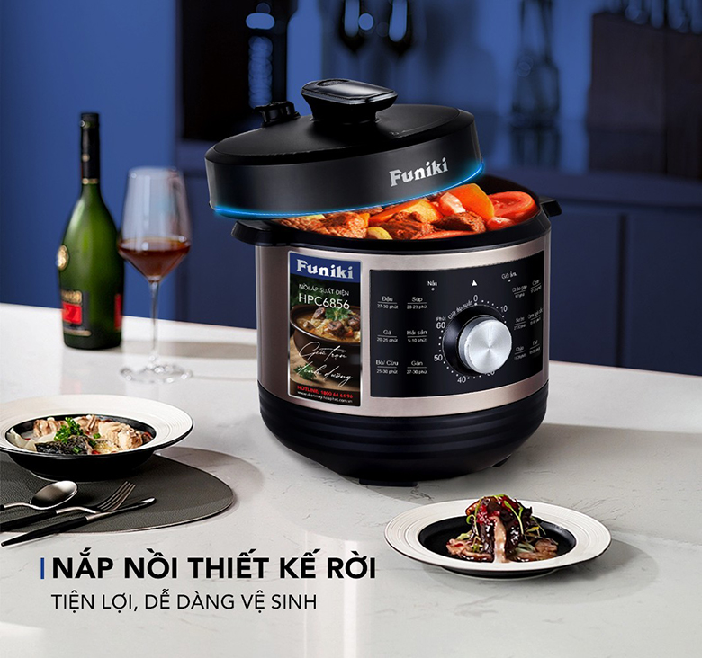 Nồi áp suất điện Funiki 6 lít HPC6856 - Phần nắp được thiết kế rời
