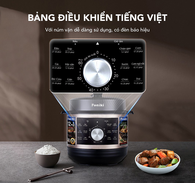 Nồi áp suất điện Funiki 6 lít HPC6856 - Bảng điều khiển núm vặn dễ sử dụng
