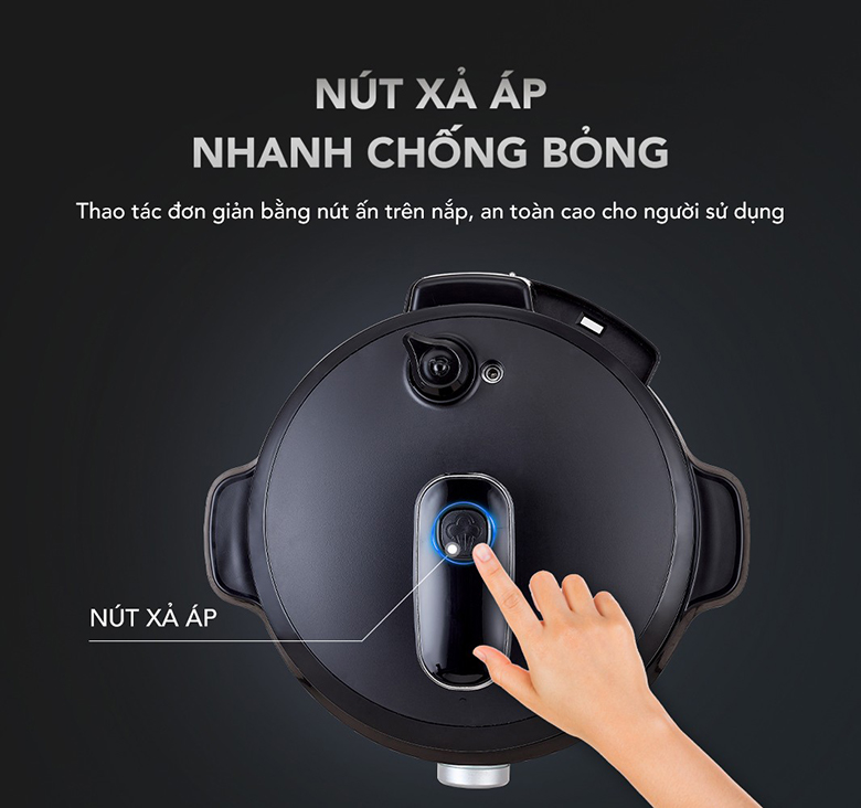 Công suất mạnh mẽ 1000W nấu nhanh, hầm nhừ - Nút xả áp tiện lợi