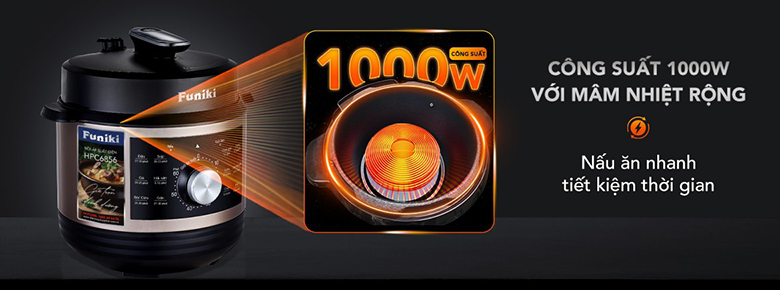 Nồi áp suất điện Funiki 6 lít HPC6856 - Công suất mạnh mẽ 1000W nấu nhanh, hầm nhừ