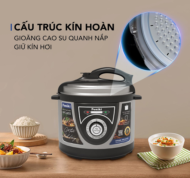 Nồi áp suất điện Funiki 5 lít HPC6855 - Cấu trúc kín hoàn toàn