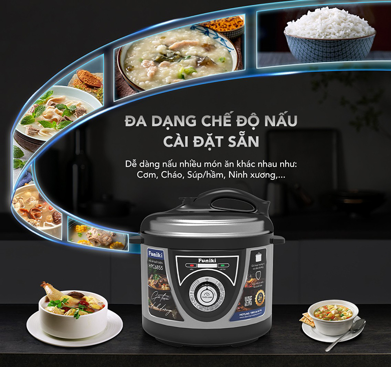 Nồi áp suất điện Funiki 5 lít HPC6855 - 5 chế độ nấu được cài sẵn